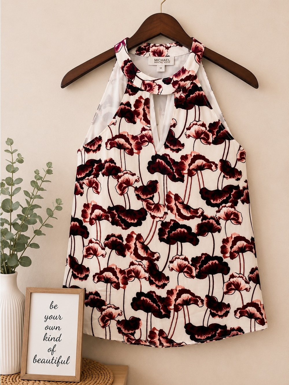 Carolina Belle Cream Camisole with Burgundy Floral Print